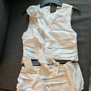 Abercrombie White Cascading Ruffle Rosette Skort and Top Set